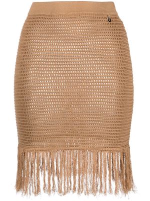 Elisabetta Franchi frayed-hem knitted skirt - Brown