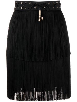 Elisabetta Franchi fringe lace-up miniskirt - Black