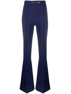 Elisabetta Franchi horsebit-detail crepe-texture flared trousers - Blue
