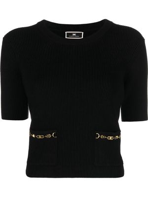 Elisabetta Franchi horsebit-detail ribbed-knit top - Black