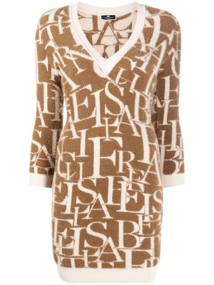 Elisabetta Franchi intarsia knit V-neck dress - Brown