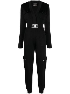 Elisabetta Franchi jacquard logo-motif V-neck jumpsuit - Black