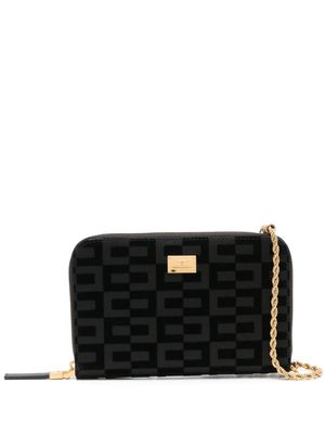 Elisabetta Franchi La Dame flocked-monogram phone pouch - Black