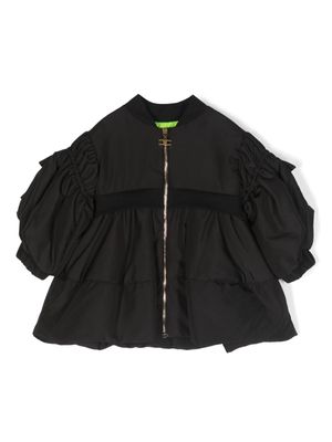 Elisabetta Franchi La Mia Bambina balloon-sleeve layered bomber jacket - Black