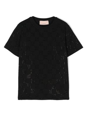 Elisabetta Franchi La Mia Bambina crystal-monogram T-shirt - Black
