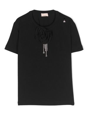 Elisabetta Franchi La Mia Bambina floral-appliqué stretch-cotton T-shirt - Black