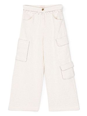 Elisabetta Franchi La Mia Bambina high-waisted embellished cargo trousers - Neutrals
