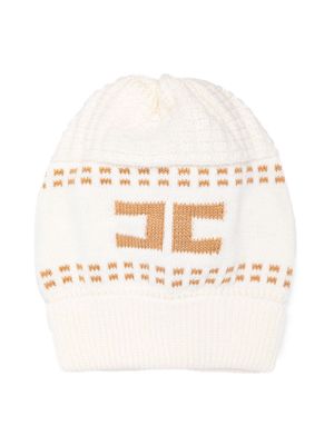 Elisabetta Franchi La Mia Bambina intarsia-knit cotton hat - Neutrals