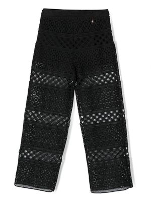 Elisabetta Franchi La Mia Bambina layered lace-design trousers - Black