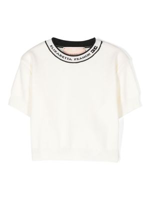 Elisabetta Franchi La Mia Bambina logo-collar knitted T-shirt - Neutrals