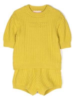 Elisabetta Franchi La Mia Bambina logo-embossed knitted short set - Yellow