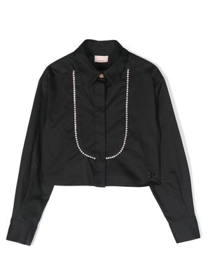 Elisabetta Franchi La Mia Bambina logo-embroidered crystal-embellished shirt - Black