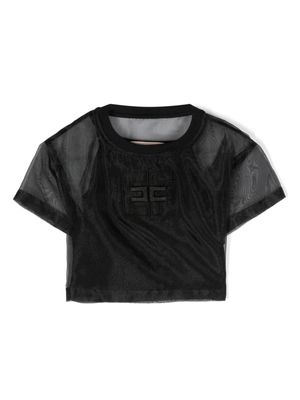 Elisabetta Franchi La Mia Bambina logo-embroidered semi-sheer blouse - Black