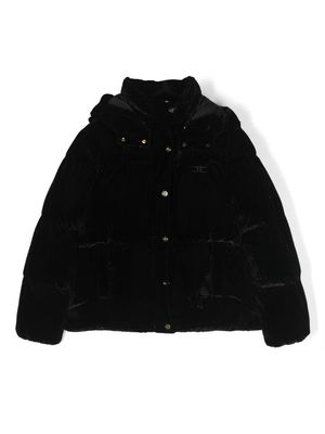Elisabetta Franchi La Mia Bambina logo-embroidered velour bomber jacket - Black
