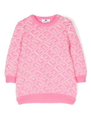 Elisabetta Franchi La Mia Bambina logo-intarsia fine-knit dress - Pink