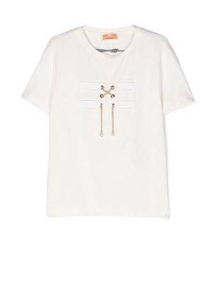 Elisabetta Franchi La Mia Bambina logo-patch chain-detail T-shirt - White
