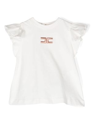 Elisabetta Franchi La Mia Bambina logo-patch ruffled T-shirt - Neutrals