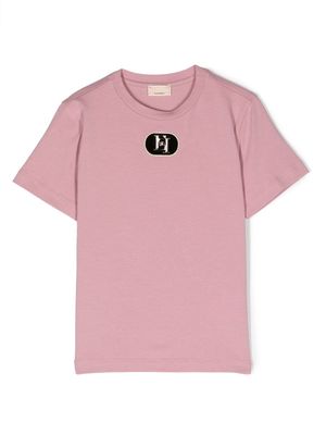 Elisabetta Franchi La Mia Bambina logo-plaque stretch-cotton T-shirt - Pink