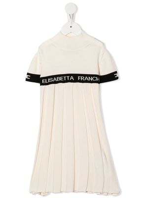ELISABETTA FRANCHI LA MIA BAMBINA logo pleated dress - Neutrals