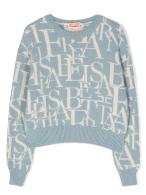 Elisabetta Franchi La Mia Bambina logo-print fluffy jumper - Blue