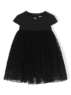 Elisabetta Franchi La Mia Bambina monogram-jacquard A-line dress - Black