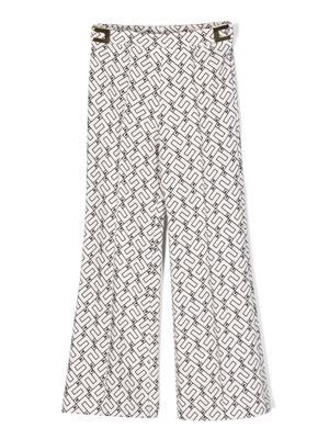 Elisabetta Franchi La Mia Bambina monogram-pattern flared trousers - White