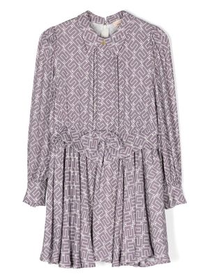 Elisabetta Franchi La Mia Bambina monogram-pattern long-sleeved dress - Purple