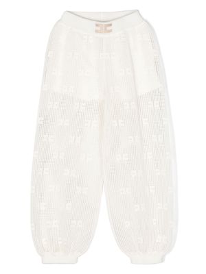 Elisabetta Franchi La Mia Bambina monogram-pattern open-knit trousers - White
