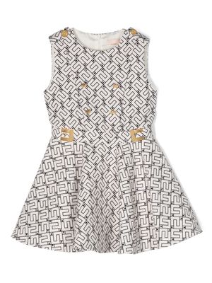 Elisabetta Franchi La Mia Bambina monogram-pattern sleeveless flared dress - White