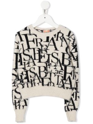 Elisabetta Franchi La Mia Bambina monogram-pattern textured jumper - Neutrals