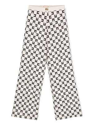 Elisabetta Franchi La Mia Bambina monogram-print crepe trousers - Neutrals