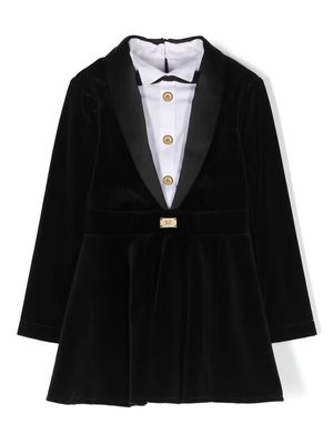 Elisabetta Franchi La Mia Bambina pleated shawl blazer dress - Black