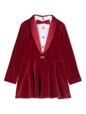Elisabetta Franchi La Mia Bambina pleated shawl blazer dress - Red