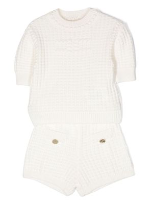 Elisabetta Franchi La Mia Bambina purl-knit cotton shorts set - White