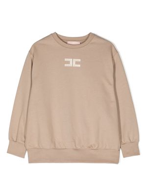 Elisabetta Franchi La Mia Bambina raised-logo cotton sweatshirt - Neutrals