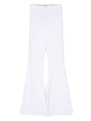 Elisabetta Franchi La Mia Bambina rhinestone-logo flared trousers - White