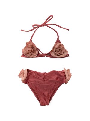 Elisabetta Franchi La Mia Bambina rose-appliqué bikini set - Pink