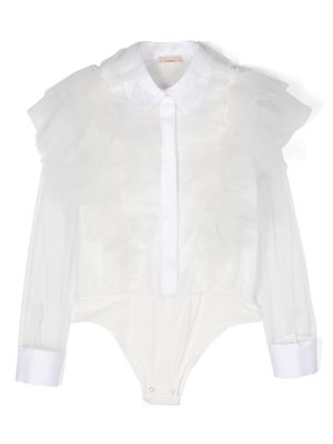 Elisabetta Franchi La Mia Bambina ruffle-detail sheer-sleeve bodysuit - White