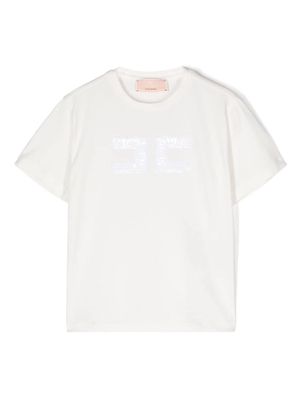 Elisabetta Franchi La Mia Bambina sequin-logo T-shirt - Neutrals