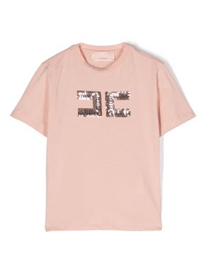 Elisabetta Franchi La Mia Bambina sequin-logo T-shirt - Pink