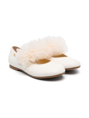 Elisabetta Franchi La Mia Bambina tulle-appliqué ballerina shoes - White