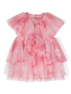 Elisabetta Franchi La Mia Bambina tulle-overlay short-sleeved dress - Pink