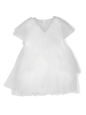 Elisabetta Franchi La Mia Bambina tulle-overlay short-sleeved dress - White