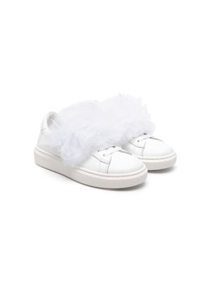 Elisabetta Franchi La Mia Bambina tulle-ruffles leather sneakers - White