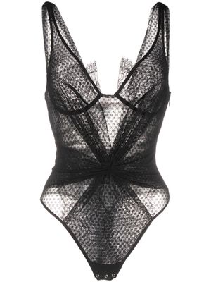 Elisabetta Franchi lace-appliqué tulle bodysuit - Black