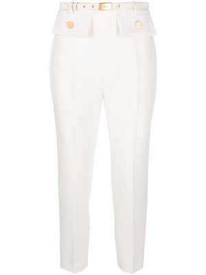 Elisabetta Franchi logo-buckle tapered trousers - White