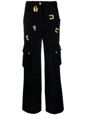 Elisabetta Franchi logo-embellished tweed cargo trousers - Black