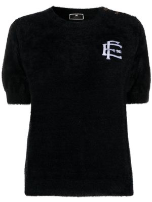 Elisabetta Franchi logo-embroidered brushed top - Black