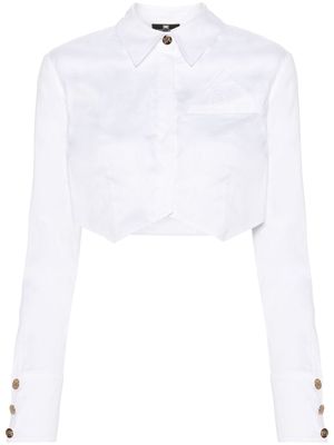 Elisabetta Franchi logo-embroidered cropped shirt - White