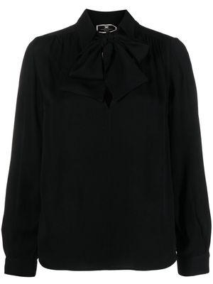 Elisabetta Franchi logo-embroidered scarf-neck blouse - Black